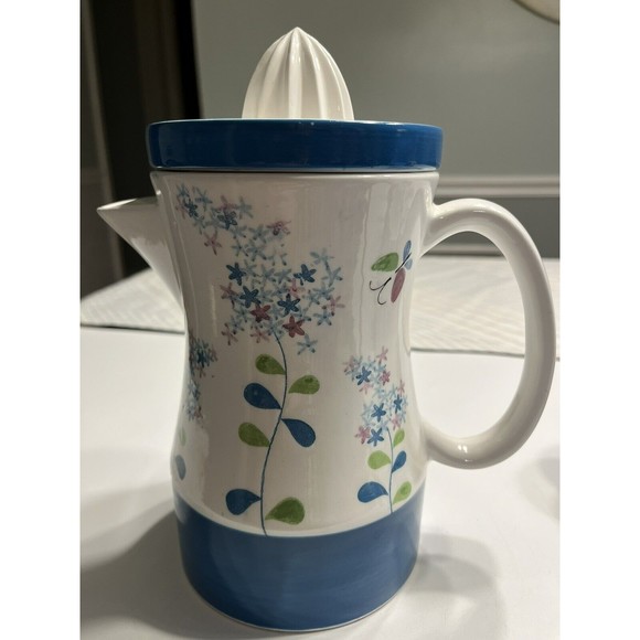 Vtg National Potteries LILAC TIME Bedford Ohio Juicer Pitcher & 5 Juice Glasses - Picture 2 of 16